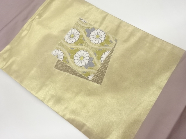 色紙に立涌・菊模様刺繍名古屋帯